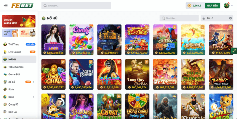 Febet có đa dạng game nổ hũ